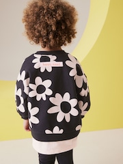 Black/White Flowers Long Sleeve 100% Cotton Top and Leggings Set (3mths-7yrs) - Image 3 of 4