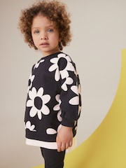 Black/White Flowers Long Sleeve 100% Cotton Top and Leggings Set (3mths-7yrs) - Image 4 of 4