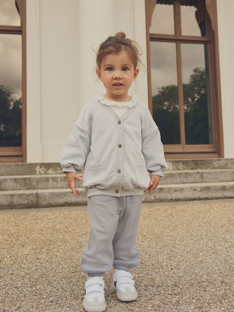 Blue Long Sleeve 100% Cotton Cardigan and Wide Leg Joggers Set (3mths-7yrs) - Image 1 of 7