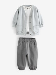 Blue Long Sleeve 100% Cotton Cardigan and Wide Leg Joggers Set (3mths-7yrs) - Image 4 of 7