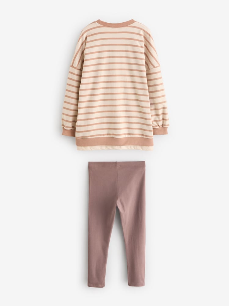 Rosafarben mit Streifendesign und aufgenähten gepolsterten Weichnachtsfiguren - Set aus Langarm-Oberteil und Leggings (3M.–7J.) - Bild 2 von 4 Rosafarben mit Streifendesign und aufgenähten gepolsterten Weichnachtsfiguren - Set aus Langarm-Oberteil und Leggings (3M.–7J.) - Bild 2 von 4