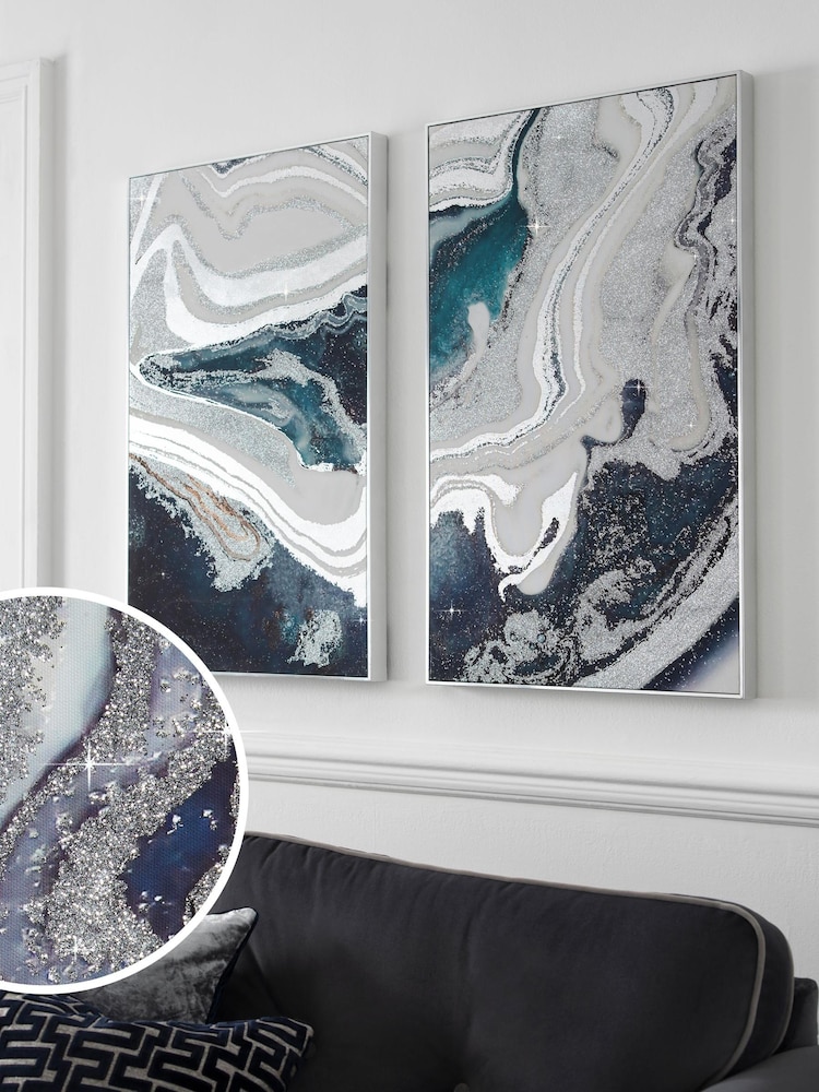 Set of 2 Blue Framed Wall Art - Image 1 of 6