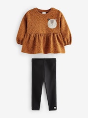 Animal Padded Cat Peplum 100% Cotton Top and Leggings Set (3mths-7yrs) - Image 2 of 2