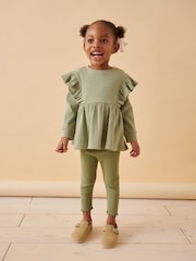 Green Brushed Ribbed Long Sleeve T-Shirt and Leggings Set (3mths-7yrs) - Image 1 of 7