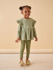 Green Brushed Ribbed Long Sleeve T-Shirt and Leggings Set (3mths-7yrs) - Image 2 of 7