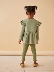 Green Brushed Ribbed Long Sleeve T-Shirt and Leggings Set (3mths-7yrs) - Image 3 of 7