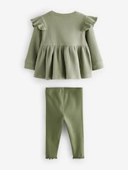 Green Brushed Ribbed Long Sleeve T-Shirt and Leggings Set (3mths-7yrs) - Image 6 of 7