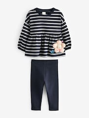 Navy Stripe Peplum 100% Cotton Top and Leggings Set (3mths-7yrs) - Image 4 of 7