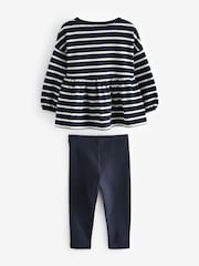 Navy Stripe Peplum 100% Cotton Top and Leggings Set (3mths-7yrs) - Image 5 of 7
