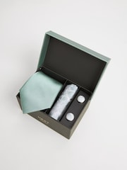 Sage Green Tie, Pocket Square and Cufflinks Gift Box Set - Image 1 of 4