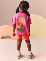 Bright Pink Flower 100% Cotton Short Sleeve Top and Cycle Shorts Set (3mths-7yrs) - Image 1 of 6