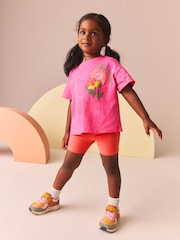 Bright Pink Flower 100% Cotton Short Sleeve Top and Cycle Shorts Set (3mths-7yrs) - Image 2 of 6