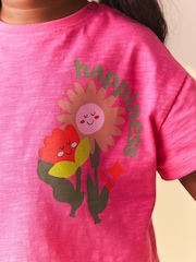 Bright Pink Flower 100% Cotton Short Sleeve Top and Cycle Shorts Set (3mths-7yrs) - Image 3 of 6