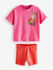 Bright Pink Flower 100% Cotton Short Sleeve Top and Cycle Shorts Set (3mths-7yrs) - Image 4 of 6
