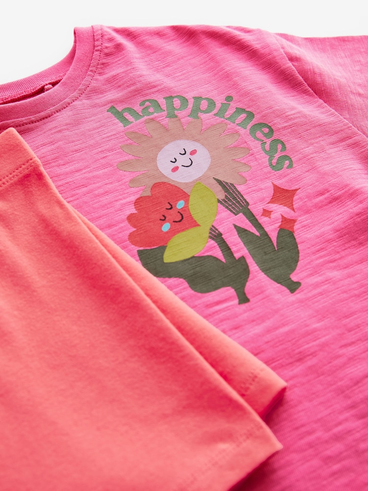 Bright Pink Flower 100% Cotton Short Sleeve Top and Cycle Shorts Set (3mths-7yrs) - Image 6 of 6