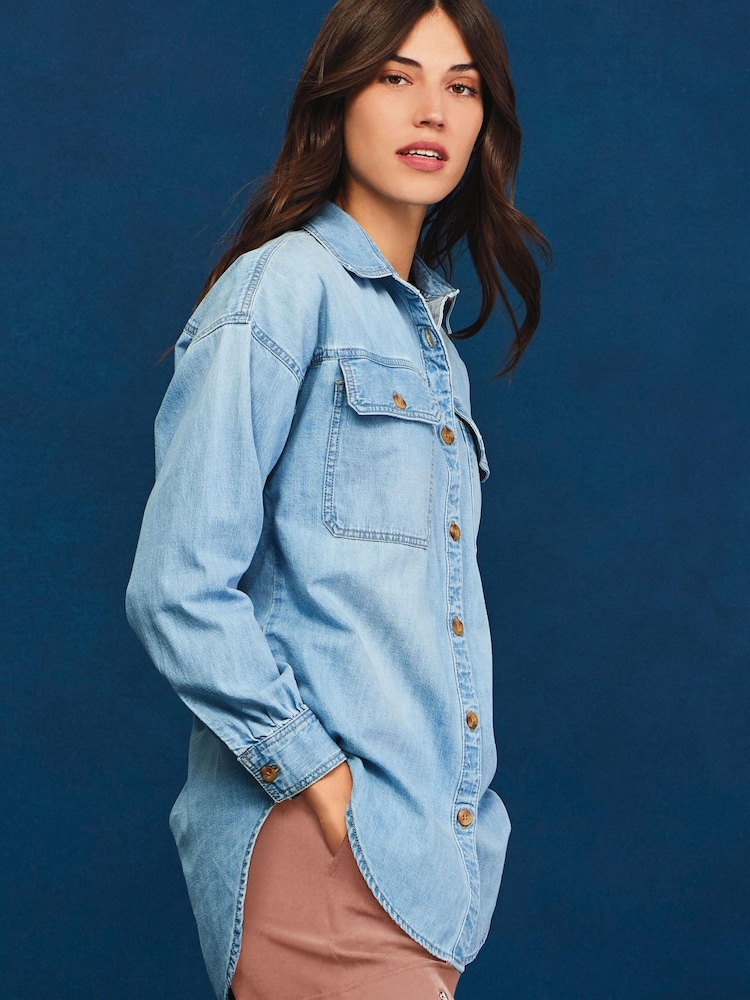 Bleach Blue Oversized Denim Shirt - Image 1 of 4
