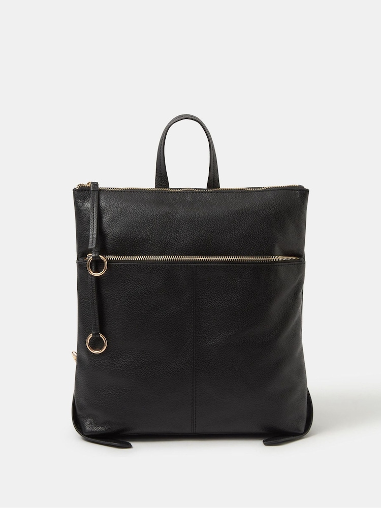 Accessorize Black Double Zip Leather Backpack - Image 1 of 2