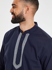 Threadbare Blue Long Sleeved 100% Cotton Kurta Tunic Shirt - Image 4 of 4