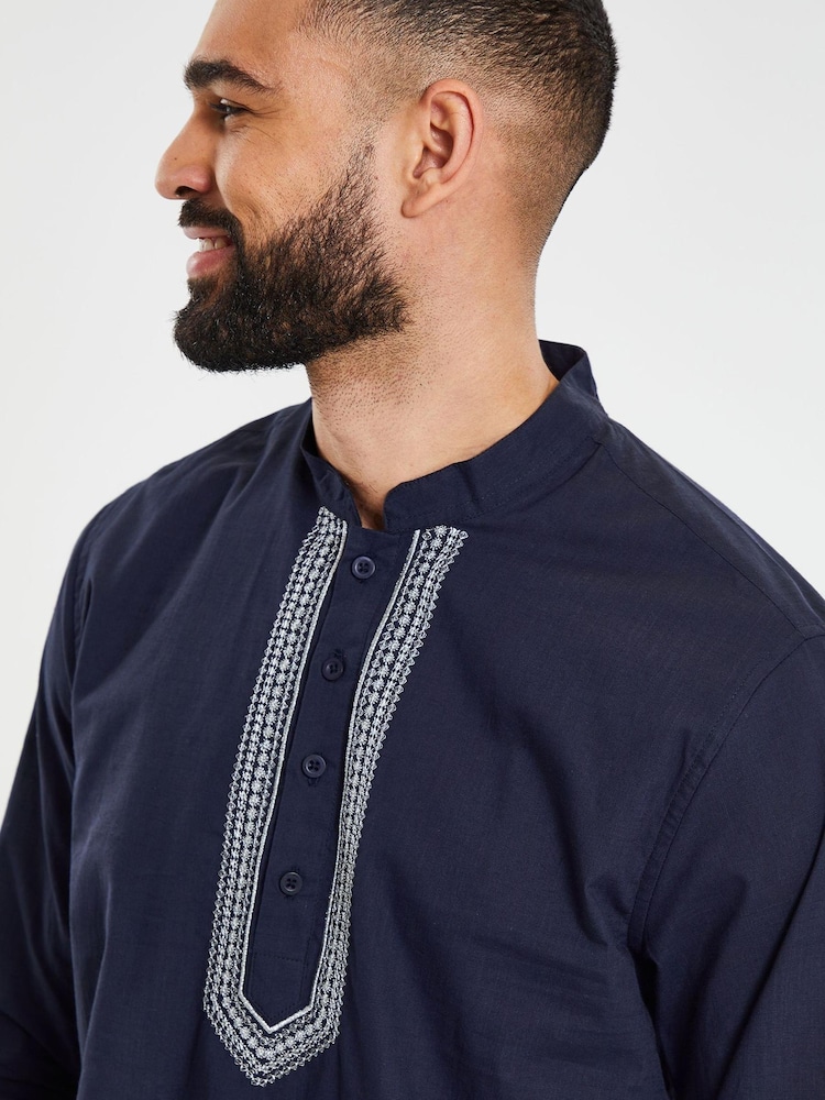 Threadbare Blue Long Sleeved 100% Cotton Kurta Tunic Shirt - Image 4 of 4