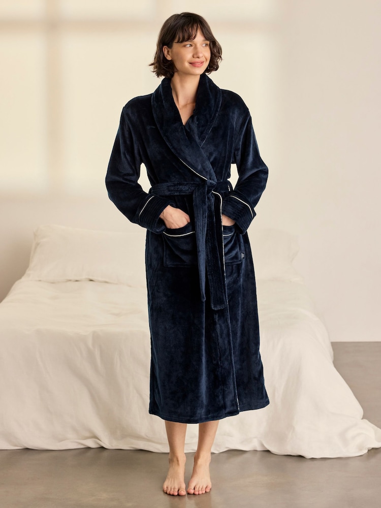 Chelsea Peers Blue Fleece Dressing Gown - Image 1 of 5 Chelsea Peers Blue Fleece Dressing Gown - Image 1 of 5
