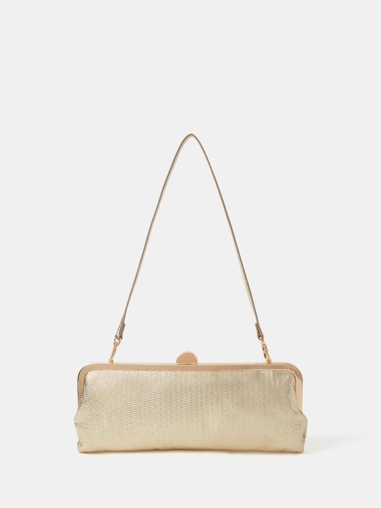 Accessorize Gold Clip Frame Clutch Bag - Image 1 of 3 Accessorize Gold Clip Frame Clutch Bag - Image 1 of 3
