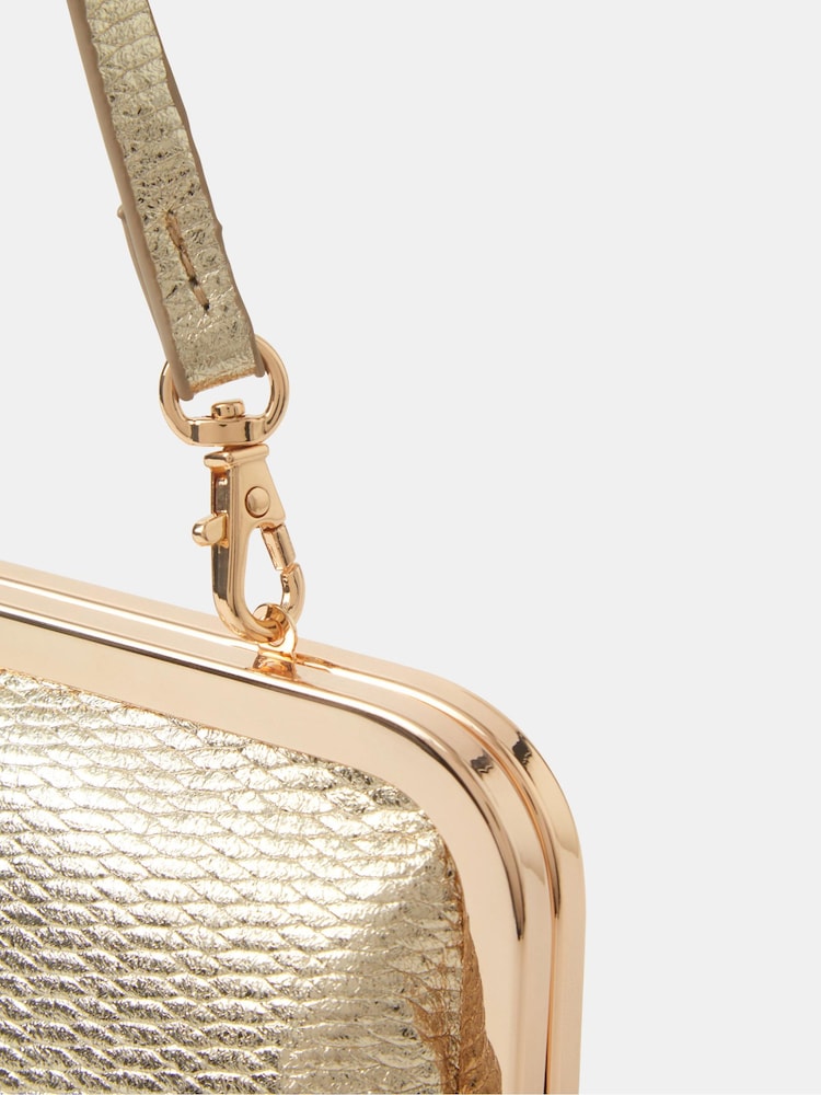 Accessorize Gold Clip Frame Clutch Bag - Image 2 of 3 Accessorize Gold Clip Frame Clutch Bag - Image 2 of 3