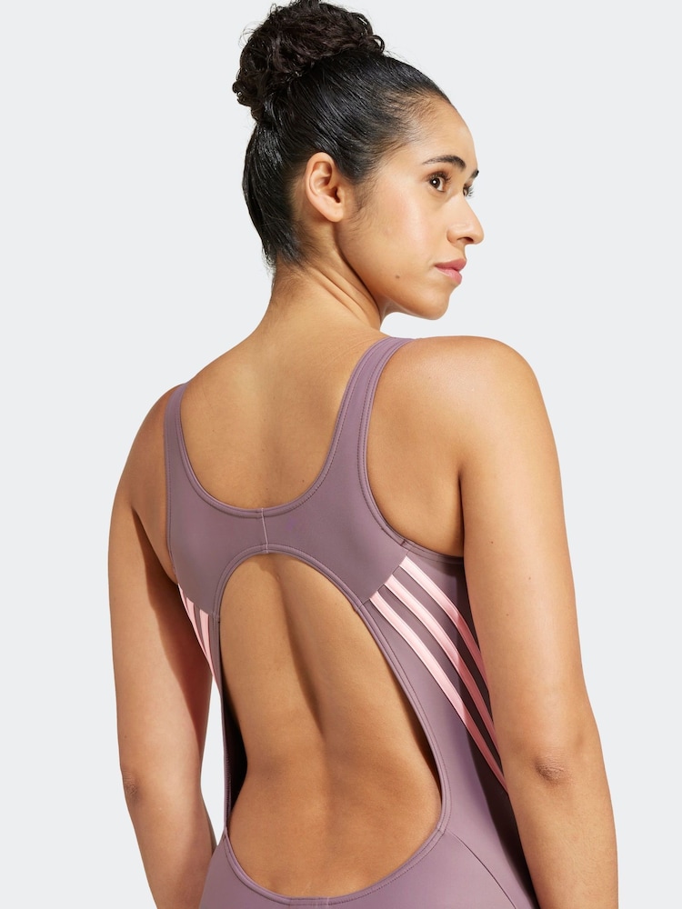adidas Purple 3 Stripe Swimsuit - Image 2 of 7