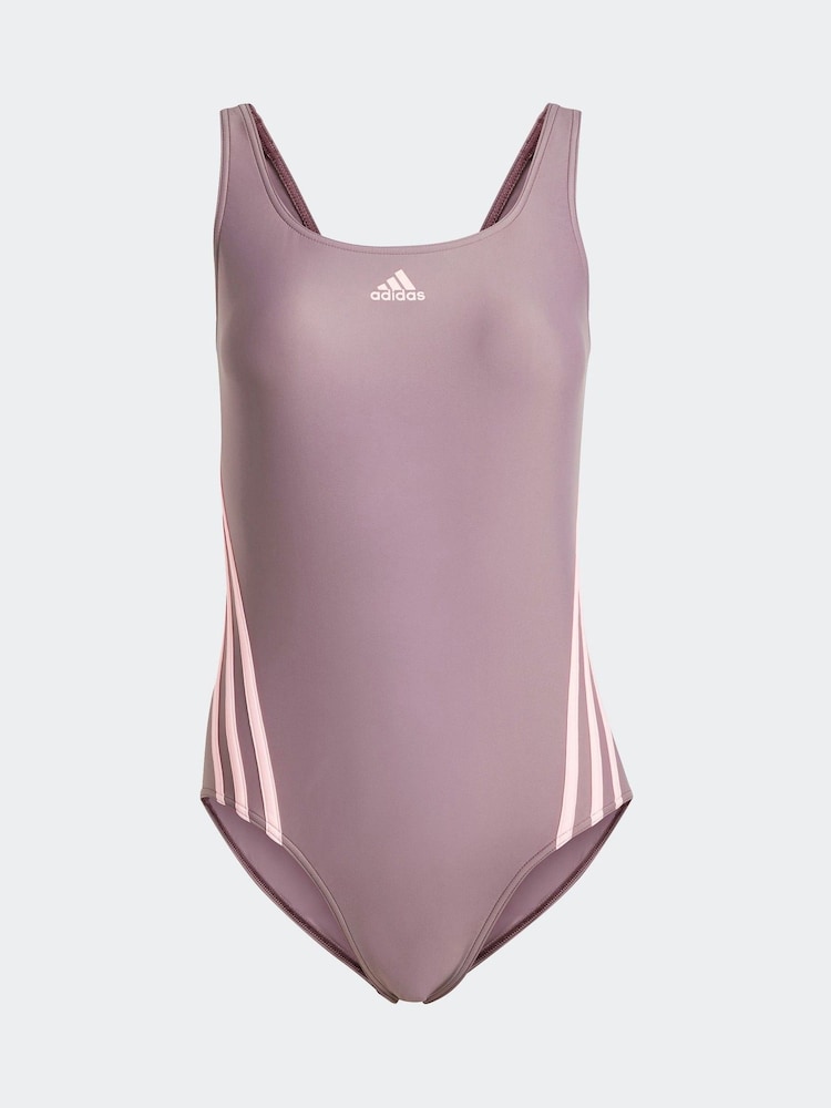adidas Purple 3 Stripe Swimsuit - Image 7 of 7