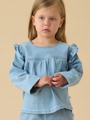 MORI Denim Frill Long Sleeve Blouse - Bild 1 av 3