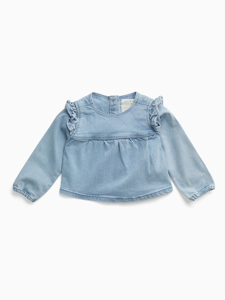 MORI Denim Frill Long Sleeve Blouse - Bild 2 av 3