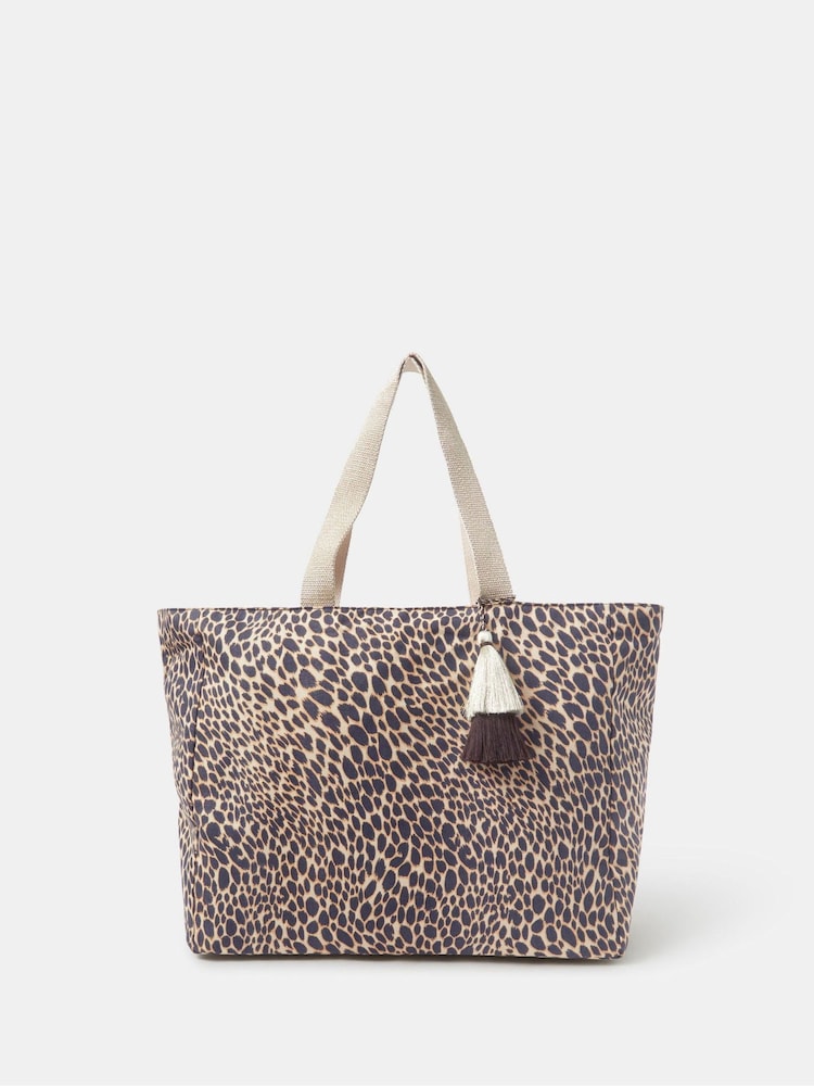 Accessorize Black Leopard Print Beach Tote Bag - Image 1 of 2 Accessorize Black Leopard Print Beach Tote Bag - Image 1 of 2