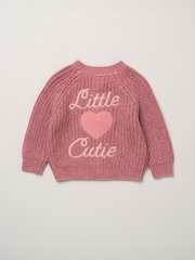 Рожевий - Rock-A-Bye Baby Boutique Chunky Knitted Embroidered Cardigan - Image 1 of 3