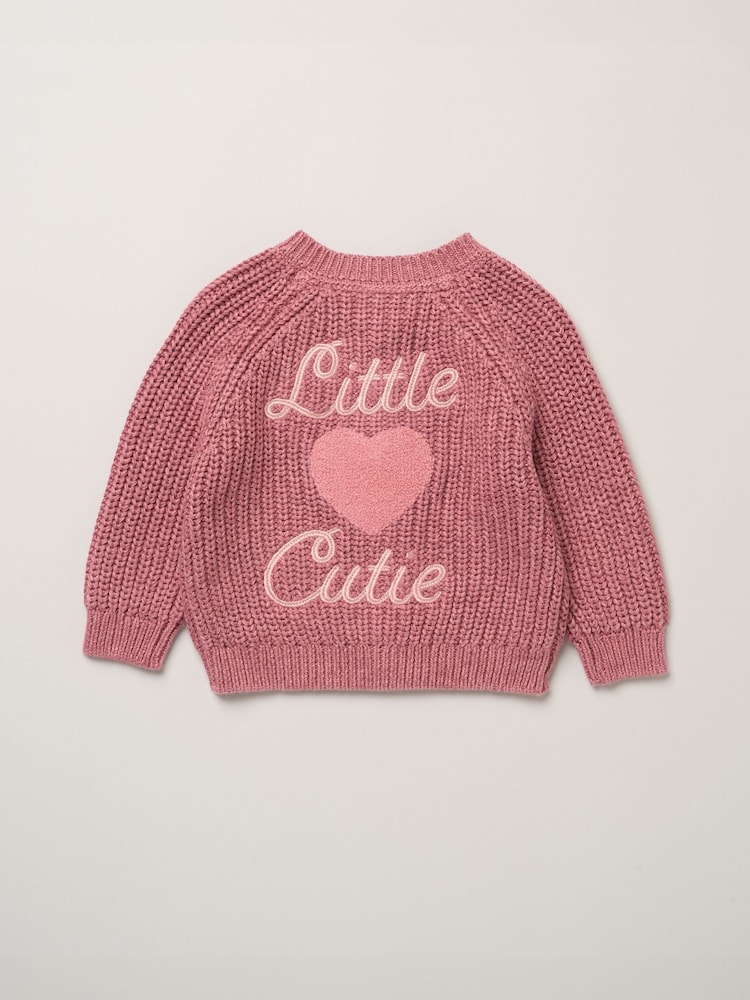 Рожевий - Rock-A-Bye Baby Boutique Chunky Knitted Embroidered Cardigan - Image 1 of 3