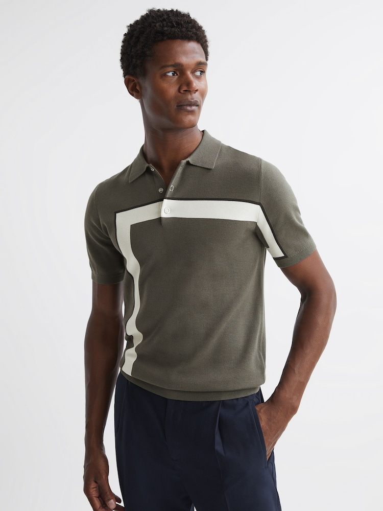 Reiss Sage Bello Striped Polo T-Shirt - Image 1 of 4