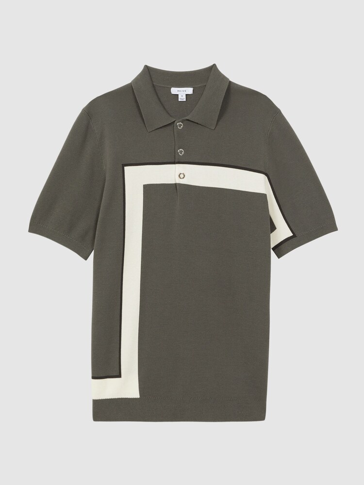 Reiss Sage Bello Striped Polo T-Shirt - Image 2 of 4 Reiss Sage Bello Striped Polo T-Shirt - Image 2 of 4