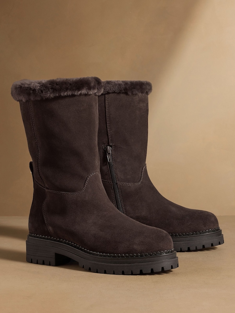 Коричнева замша - Russell & Bromley Elmley Shearling Midi Boots - Image 1 of 7