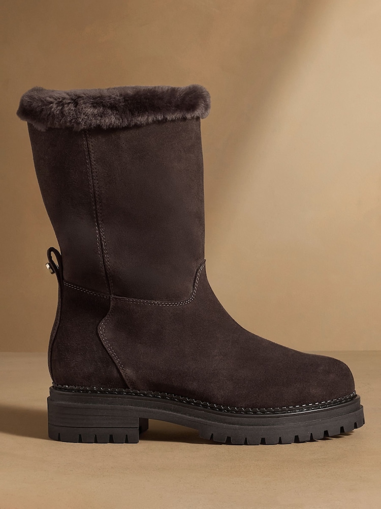 Коричнева замша - Russell & Bromley Elmley Shearling Midi Boots - Image 2 of 7