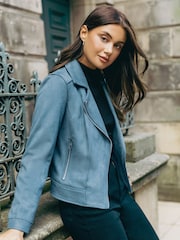 Roman Blue Faux Suede Biker Jacket - Image 1 of 5