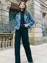 Roman Blue Faux Suede Biker Jacket - Image 2 of 5