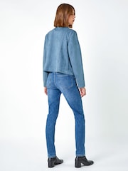 Roman Blue Faux Suede Biker Jacket - Image 3 of 5
