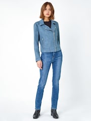 Roman Blue Faux Suede Biker Jacket - Image 4 of 5