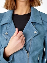 Roman Blue Faux Suede Biker Jacket - Image 5 of 5