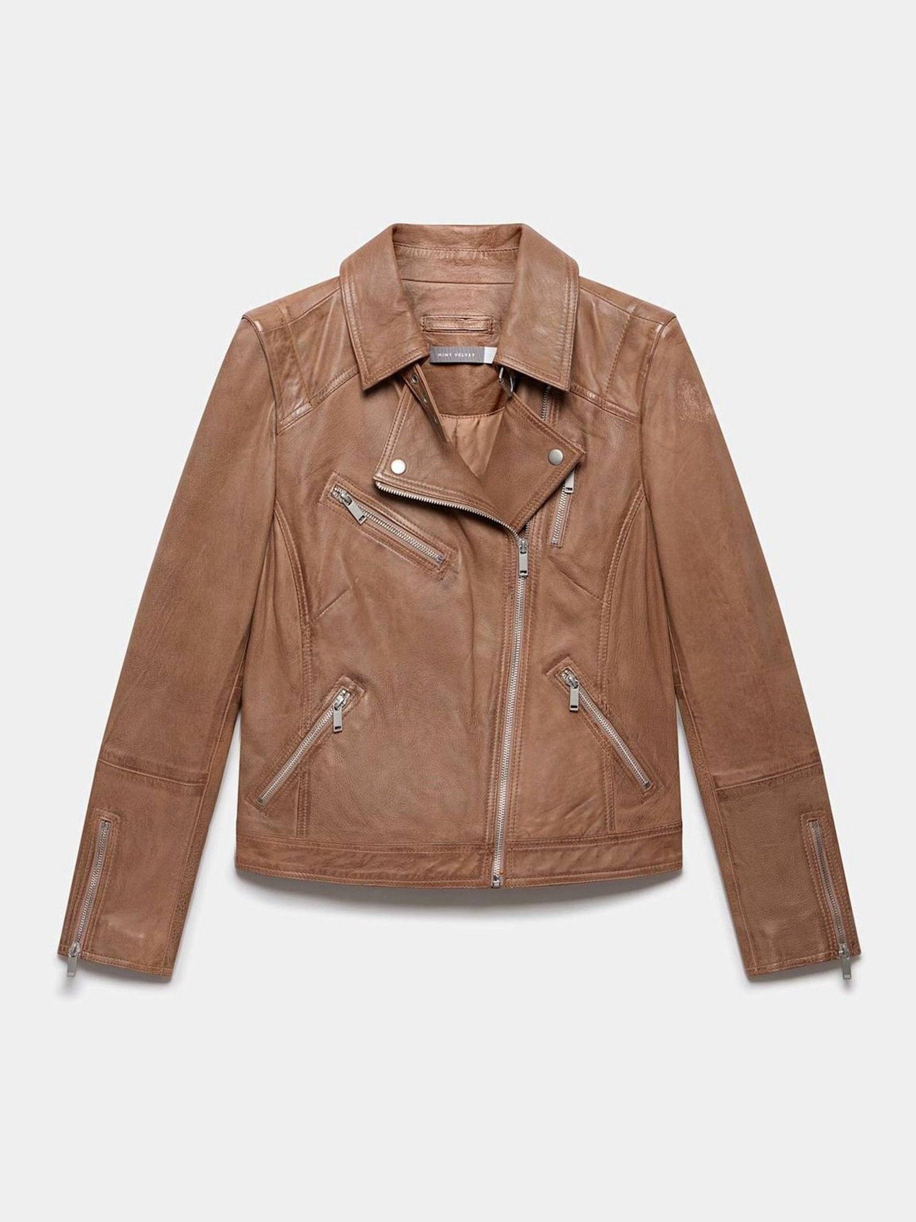 Buy Mint Velvet Tan Brown Zip Leather Biker Jacket from Next USA