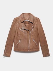Mint Velvet Tan Brown Zip Leather Biker Jacket - Image 7 of 8