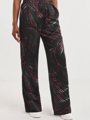 JD Williams Palm Print Satin Wide Leg Black Trousers - Image 1 of 5