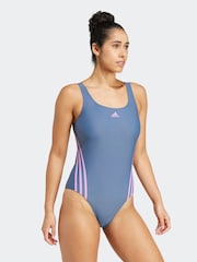 adidas Blue 3 Stripe Swimsuit - Image 4 of 7