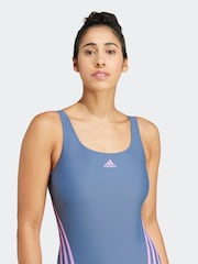 adidas Blue 3 Stripe Swimsuit - Image 5 of 7