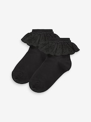Black 2 Pack Cotton Rich Ruffle Ankle Socks - Image 1 of 2