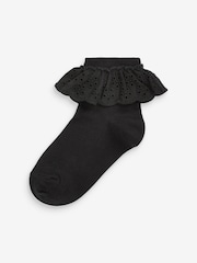Black 2 Pack Cotton Rich Ruffle Ankle Socks - Image 2 of 2