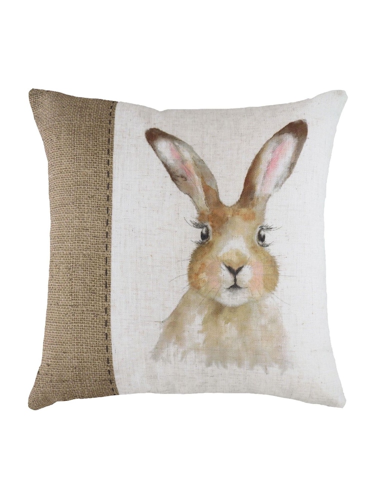 Evans Lichfield White Hessian Hare Printed Polyester Filled Cushion - Image 1 of 2 Evans Lichfield White Hessian Hare Printed Polyester Filled Cushion - Image 1 of 2